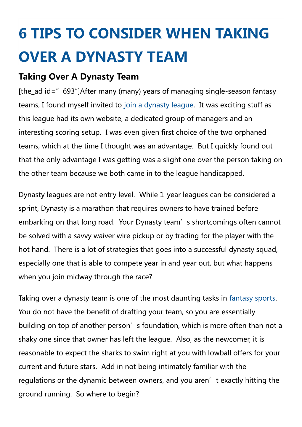 6 Tips to Consider When Taking Over a Dynasty Team
