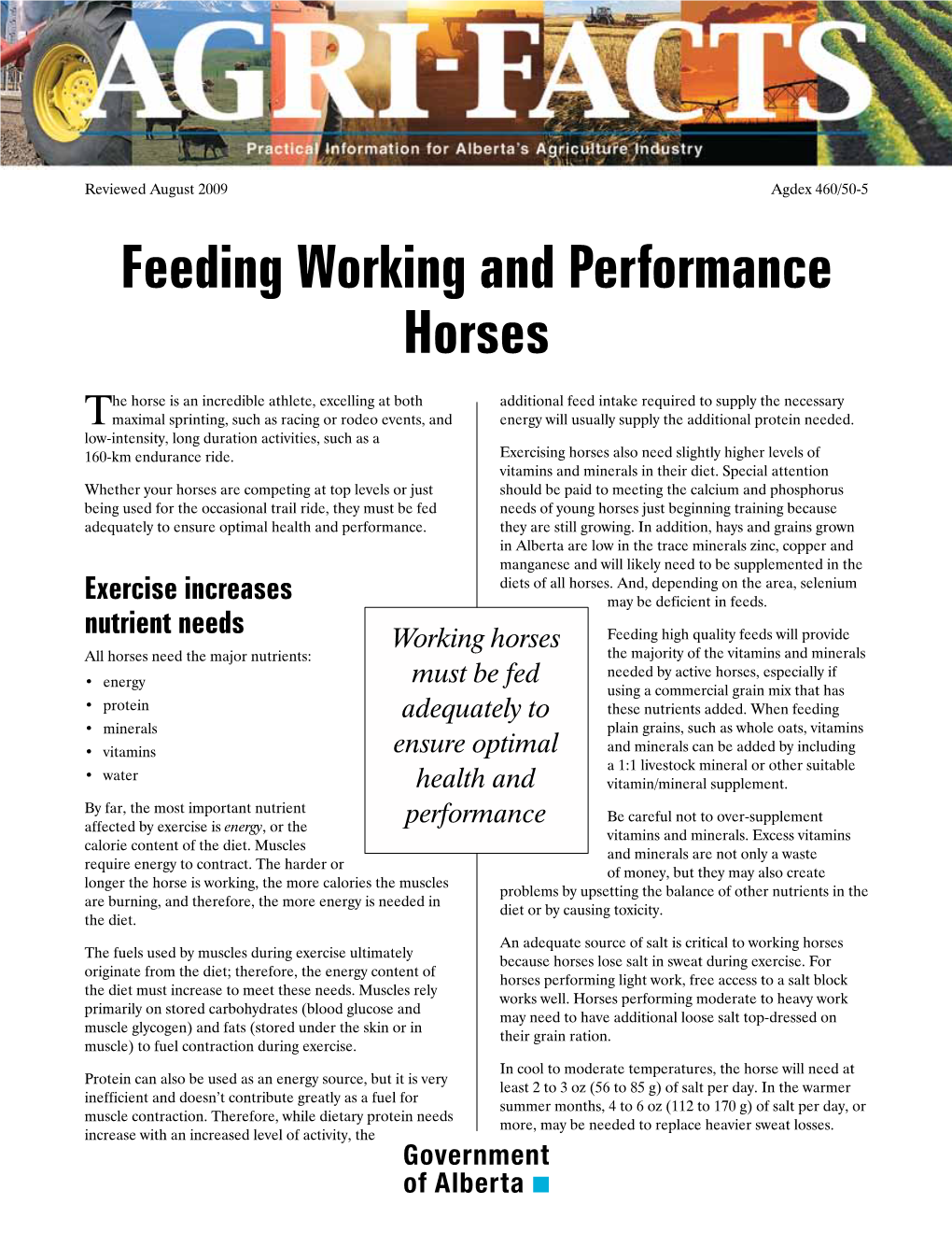 Feeding Working and Performance Horses