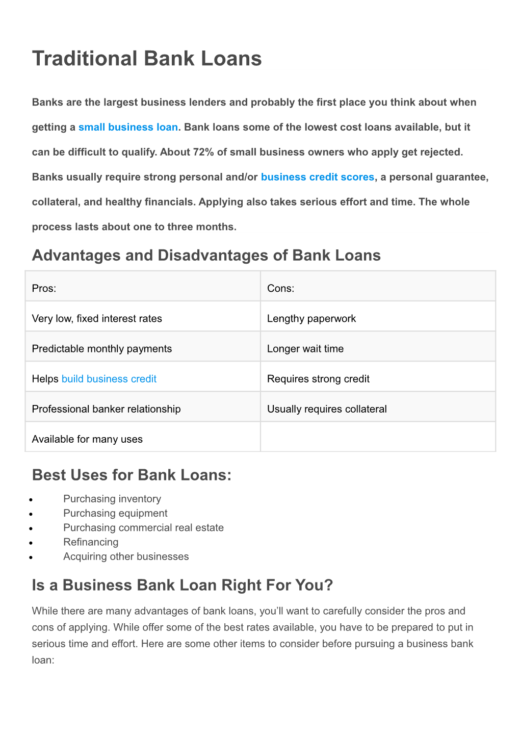 Advantages and Disadvantages of Bank Loans