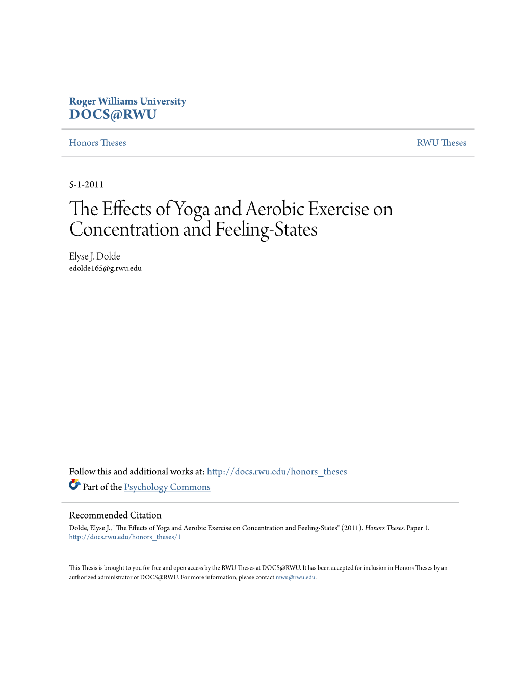 The Effects of Yoga and Aerobic Exercise on Concentration and Feeling-States