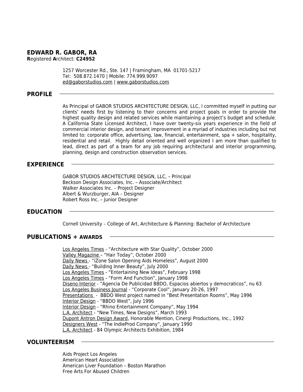 EDWARD R. GABOR, RA Registered Architect: C24952