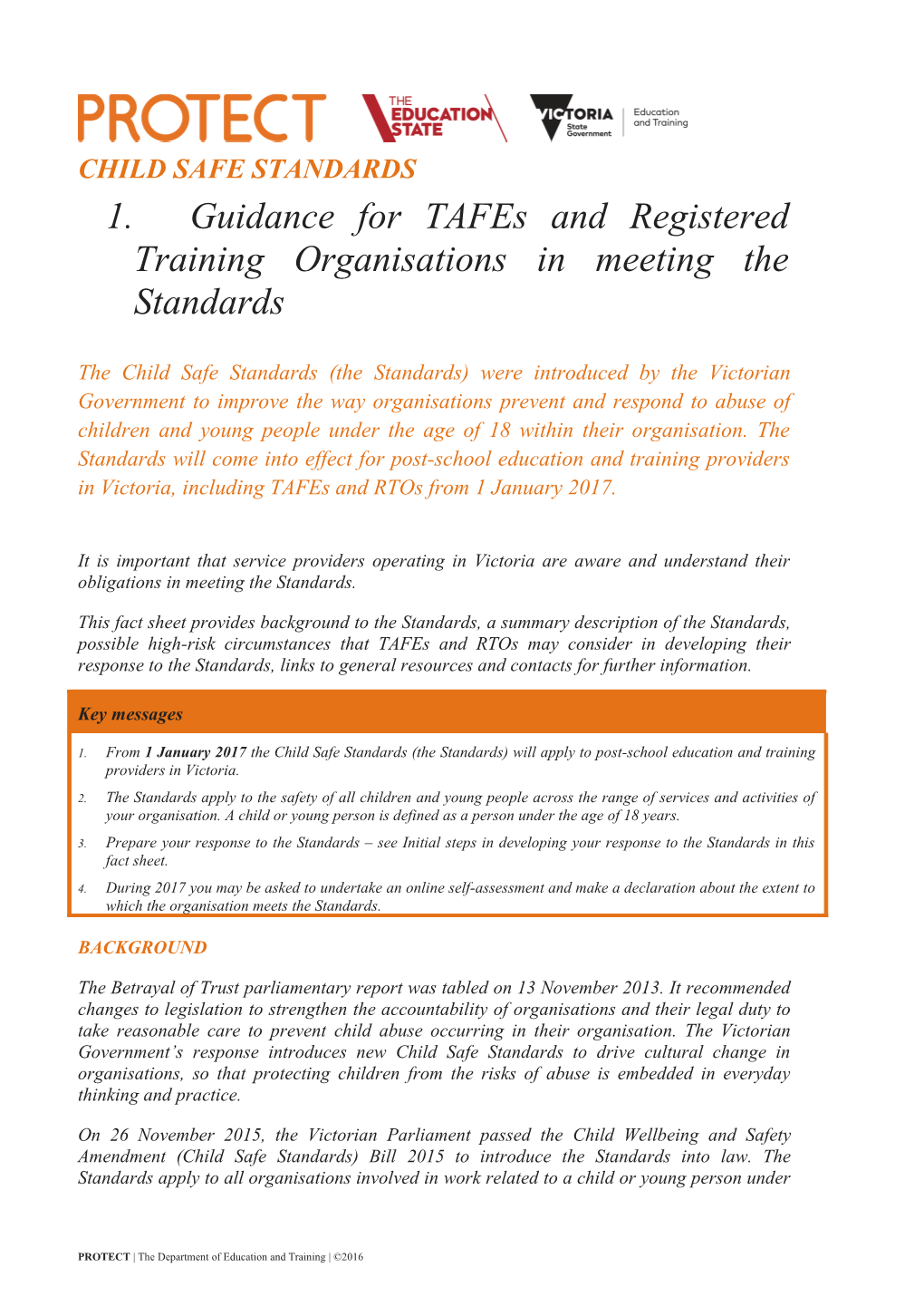 Guidance for Tafes and Registered Training Organisations in Meeting the Standards