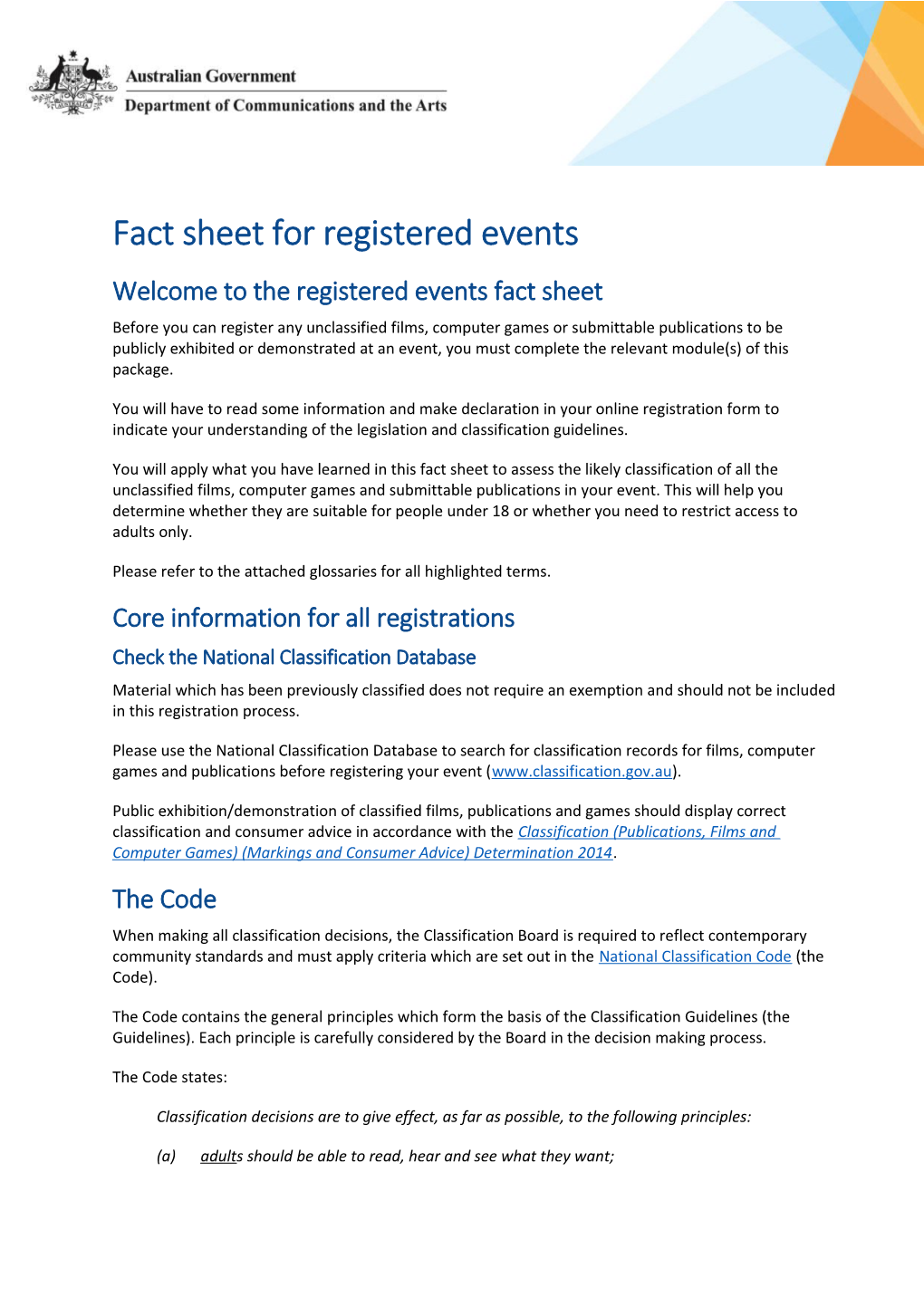 Fact Sheet for Registered Events
