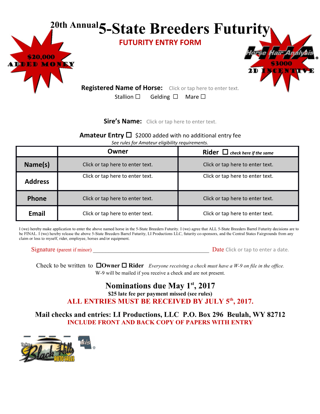 Registered Name of Horse: Click Or Tap Here to Enter Text