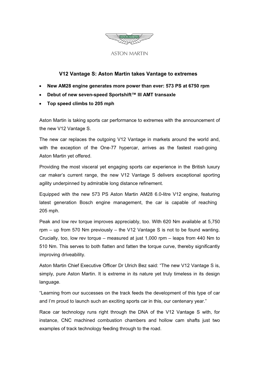 V12 Vantage S: Aston Martin Takes Vantage to Extremes