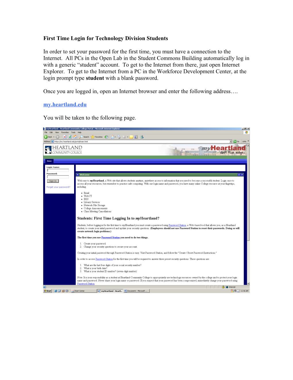 First Time Login for Technology Division Students