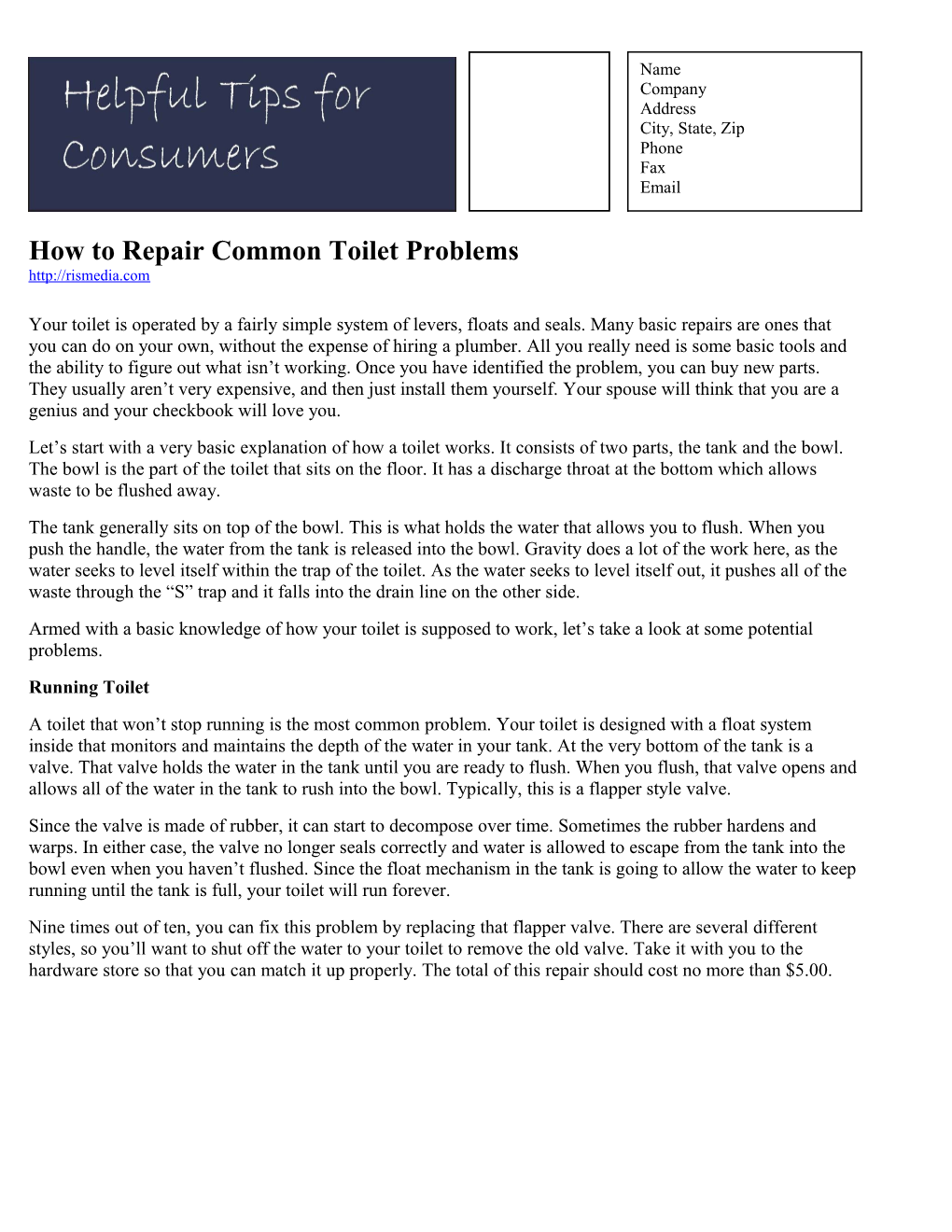 How to Repair Common Toilet Problems