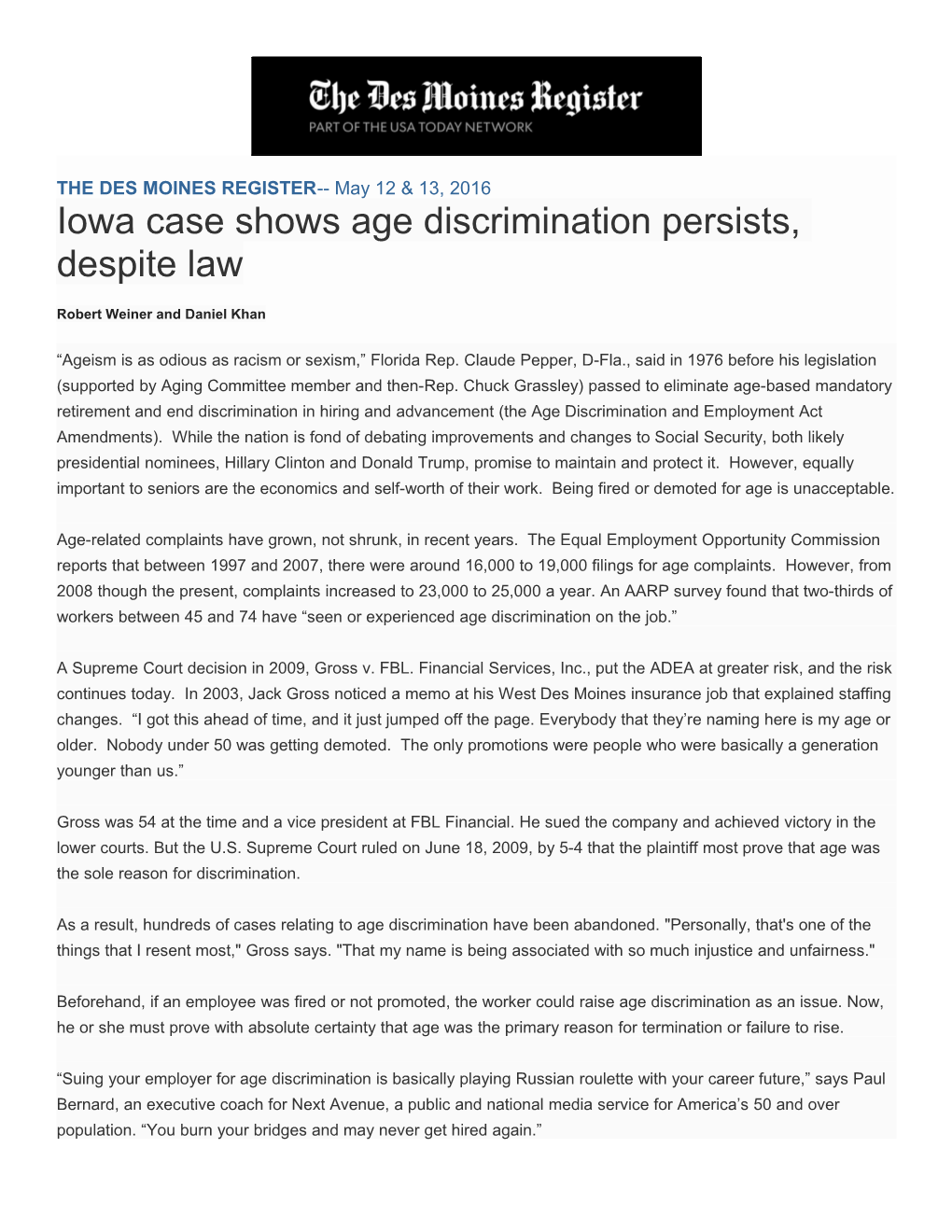 THE DES MOINES REGISTER May1213, 2016