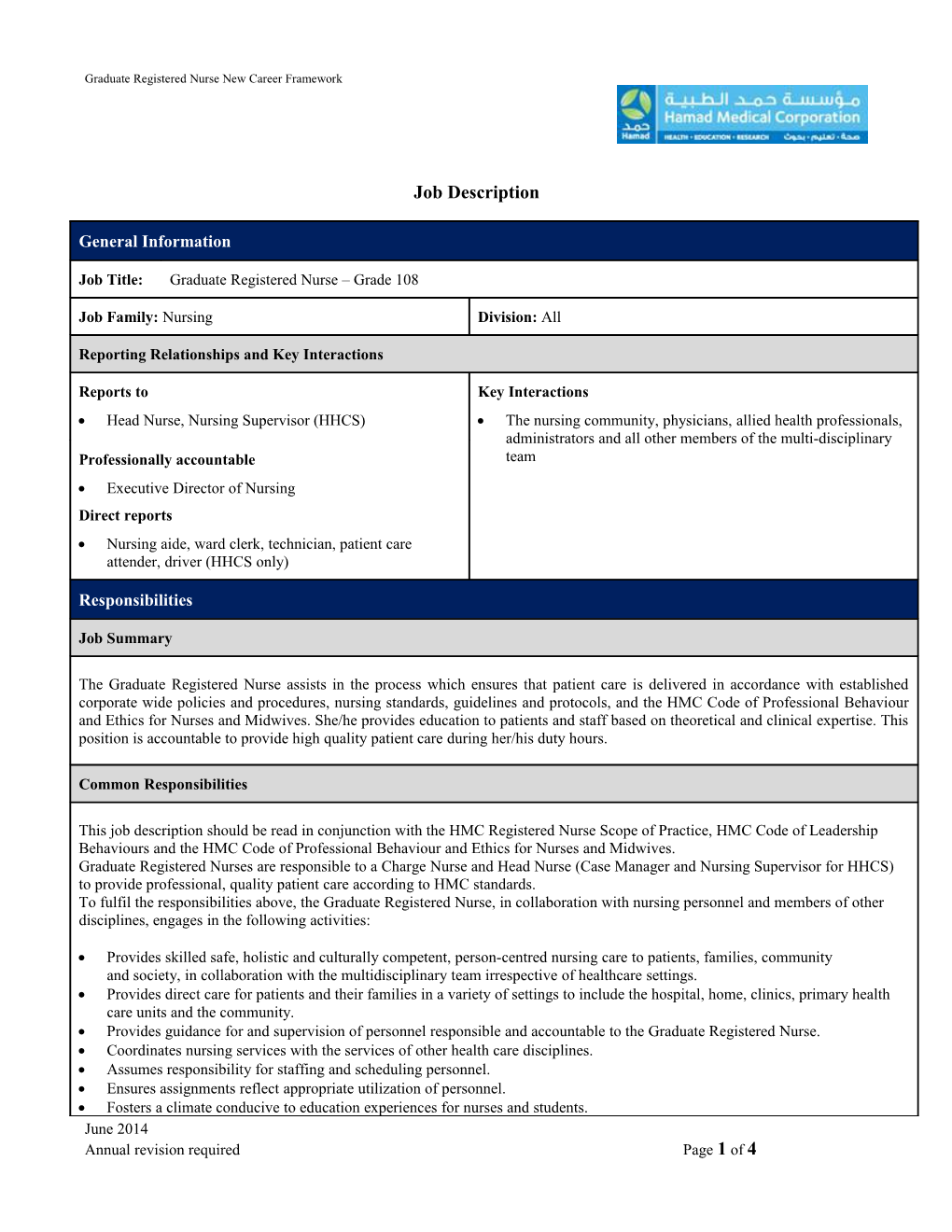Graduate Registered Nurse New Career Framework