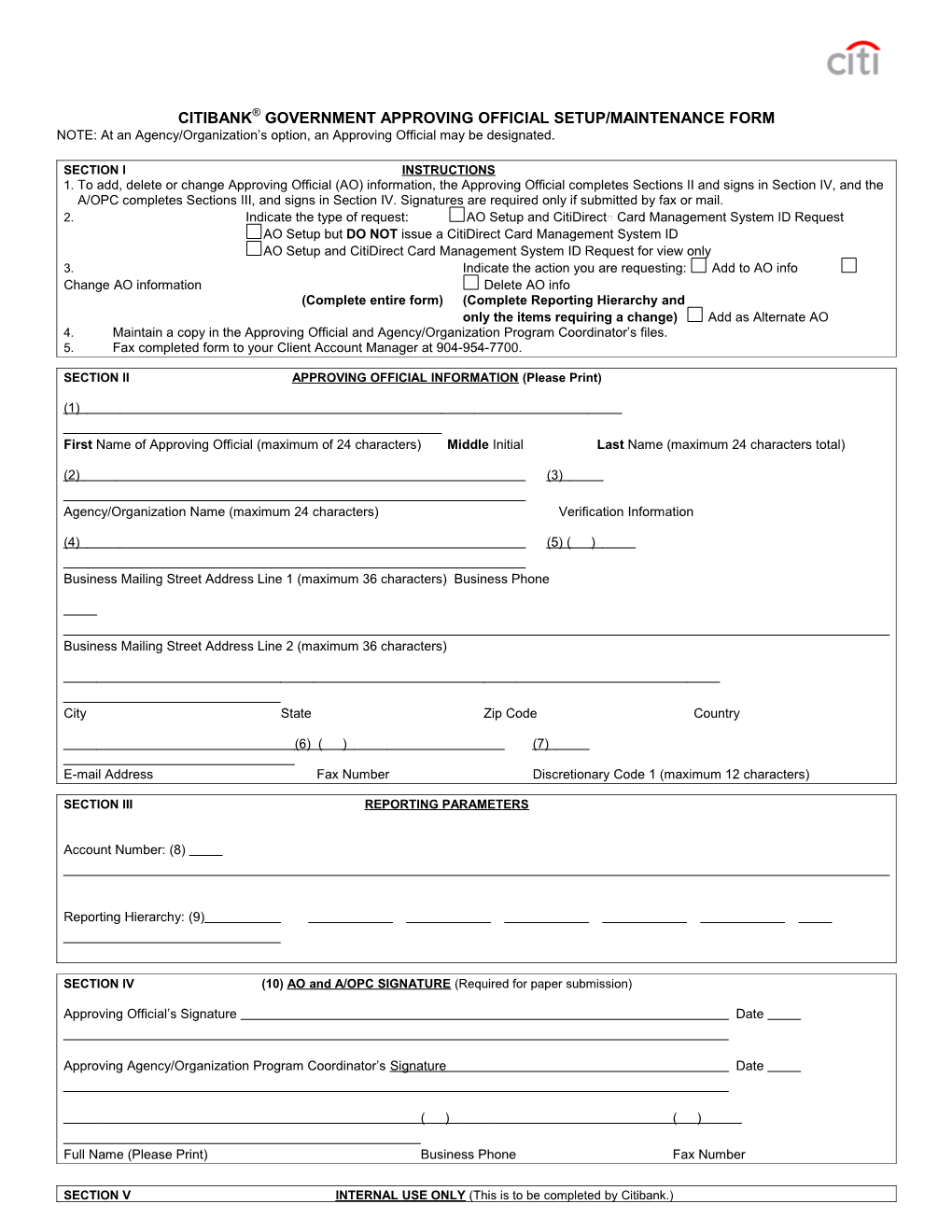 Government Approving Official Setup/Maintenance Form
