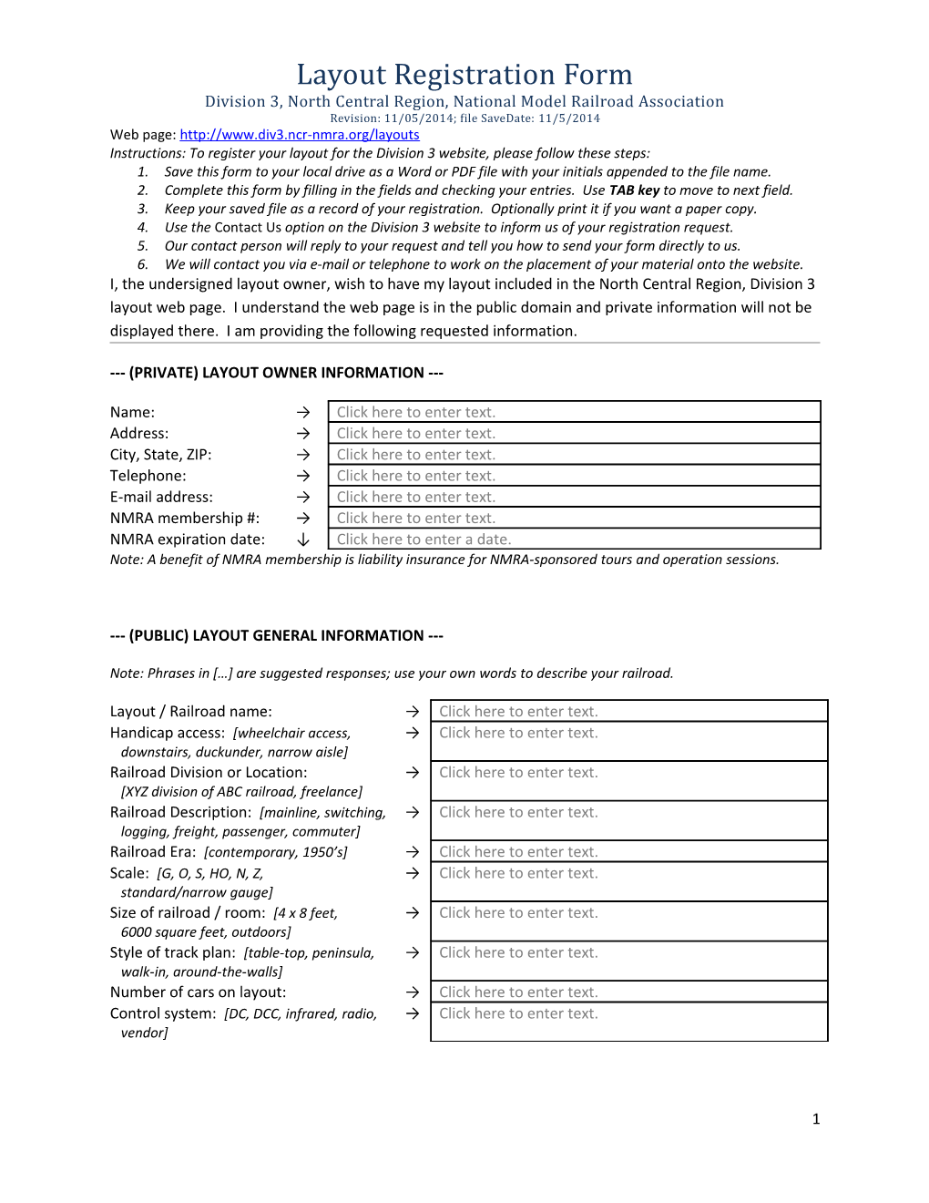 Instructions: to Register Your Layout for the Division 3 Website, Please Follow These Steps