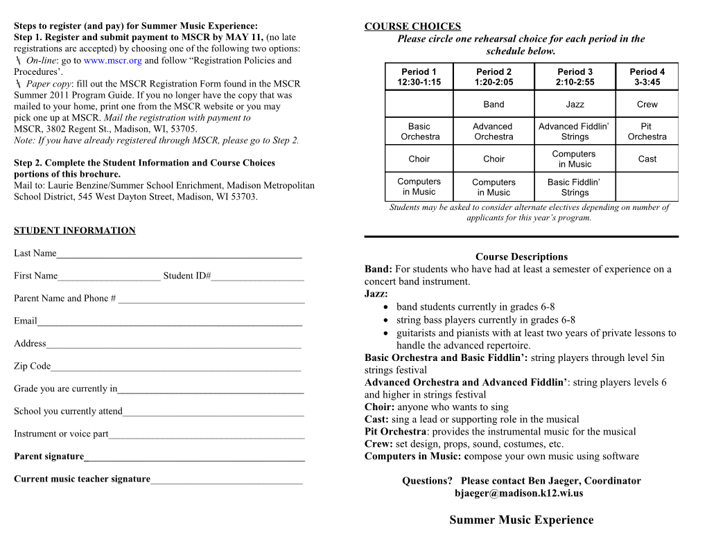 Steps to Register (And Pay) for Summer Music Experience