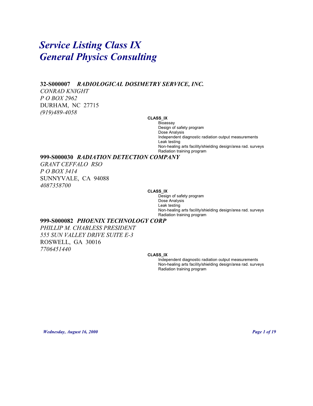 Class IX Registered Consultants