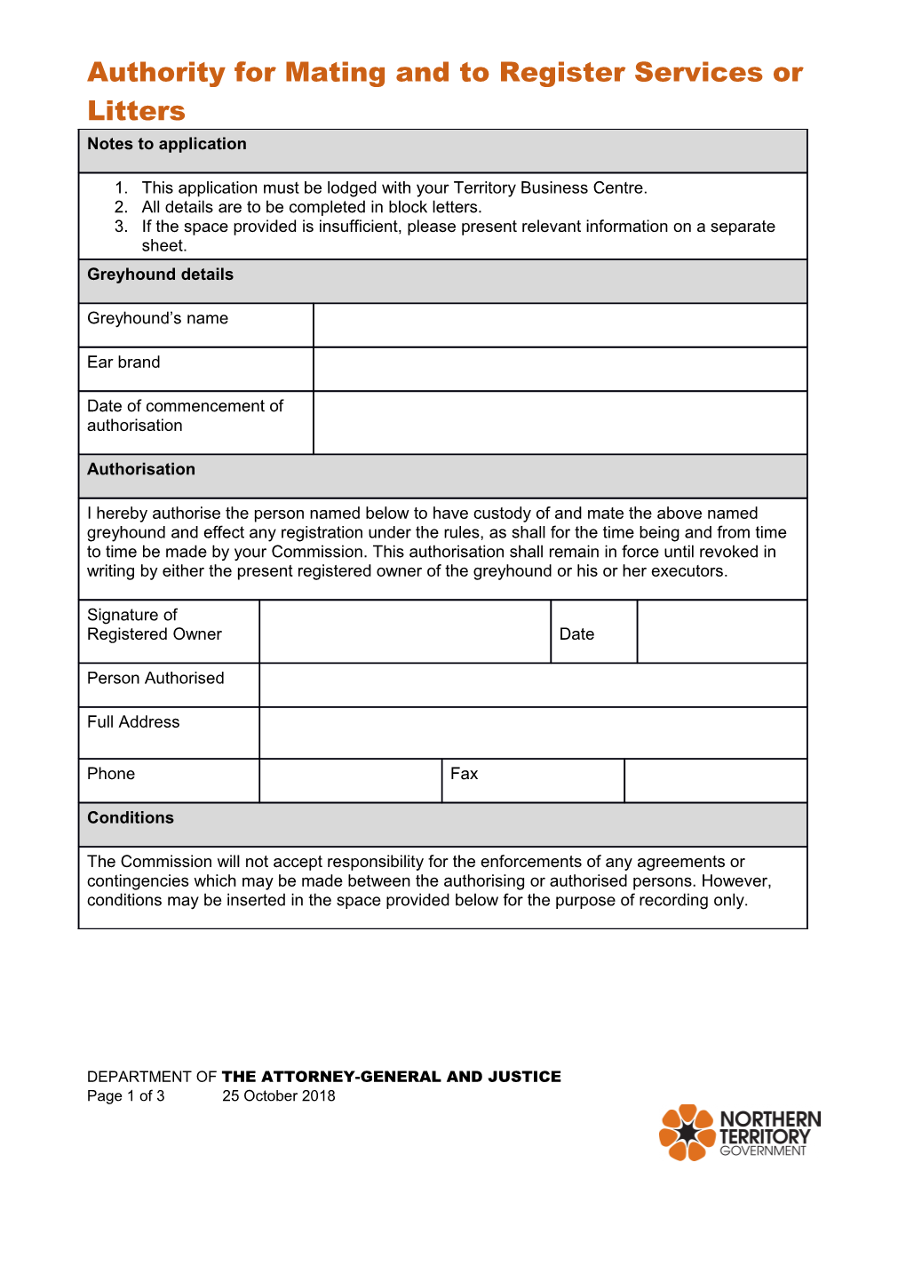 Authority for Mating and to Register Services Or Litters