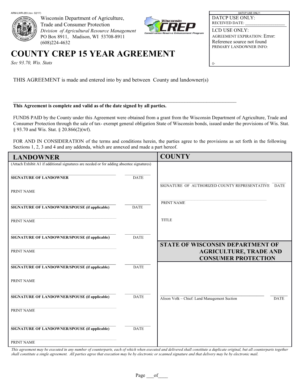 The Signing Landowner(S) Listed on Page 1 and Exhibit A1 Agree(S)