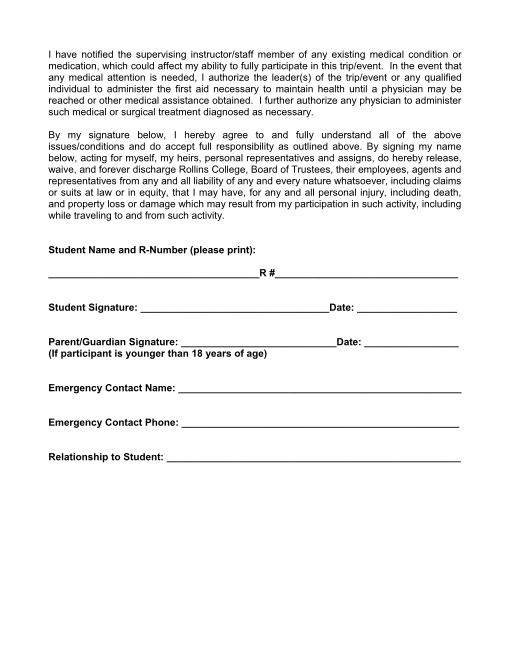 Travel/Event Informed Consent Form