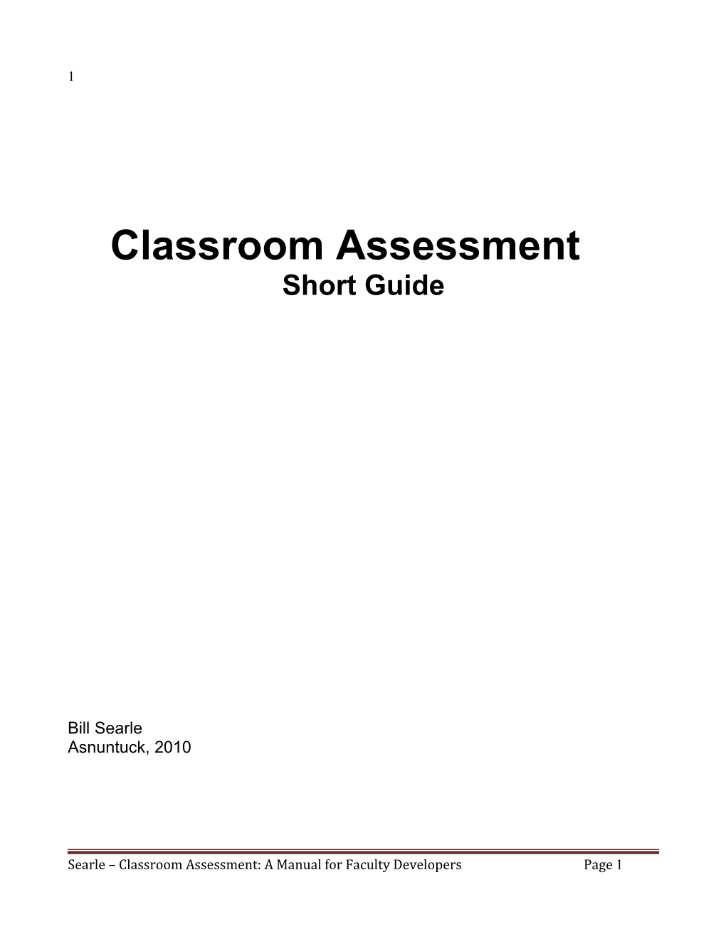 A Short Introduction to Classroom Assessment