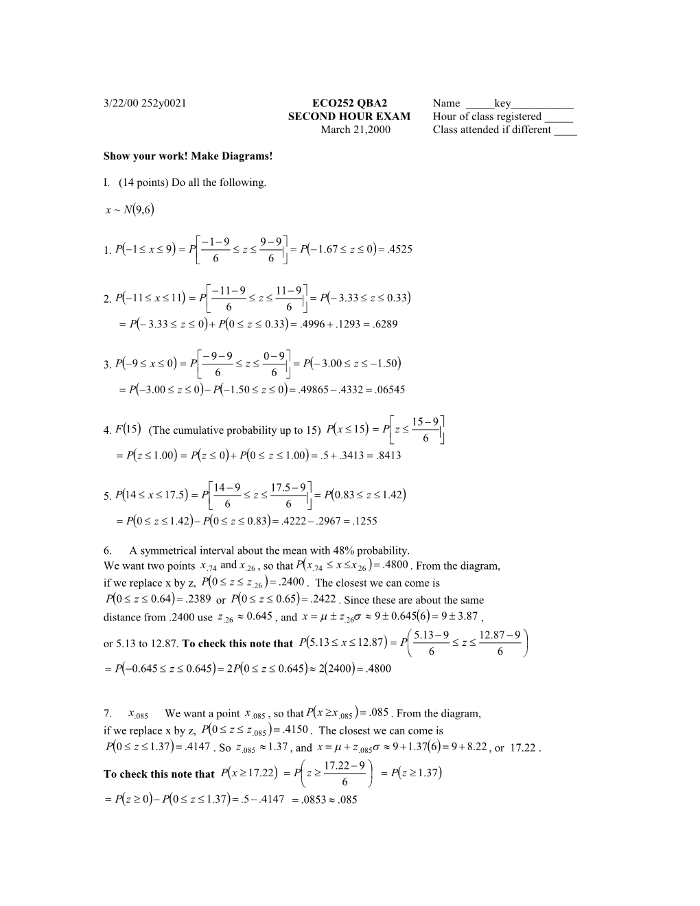 SECOND HOUR EXAM Hour of Class Registered _____