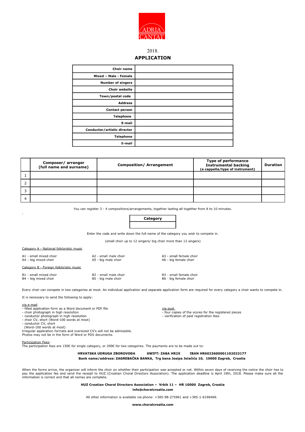 You Can Register 3 - 4 Compositions/Arrangements, Together Lasting All Together from 8