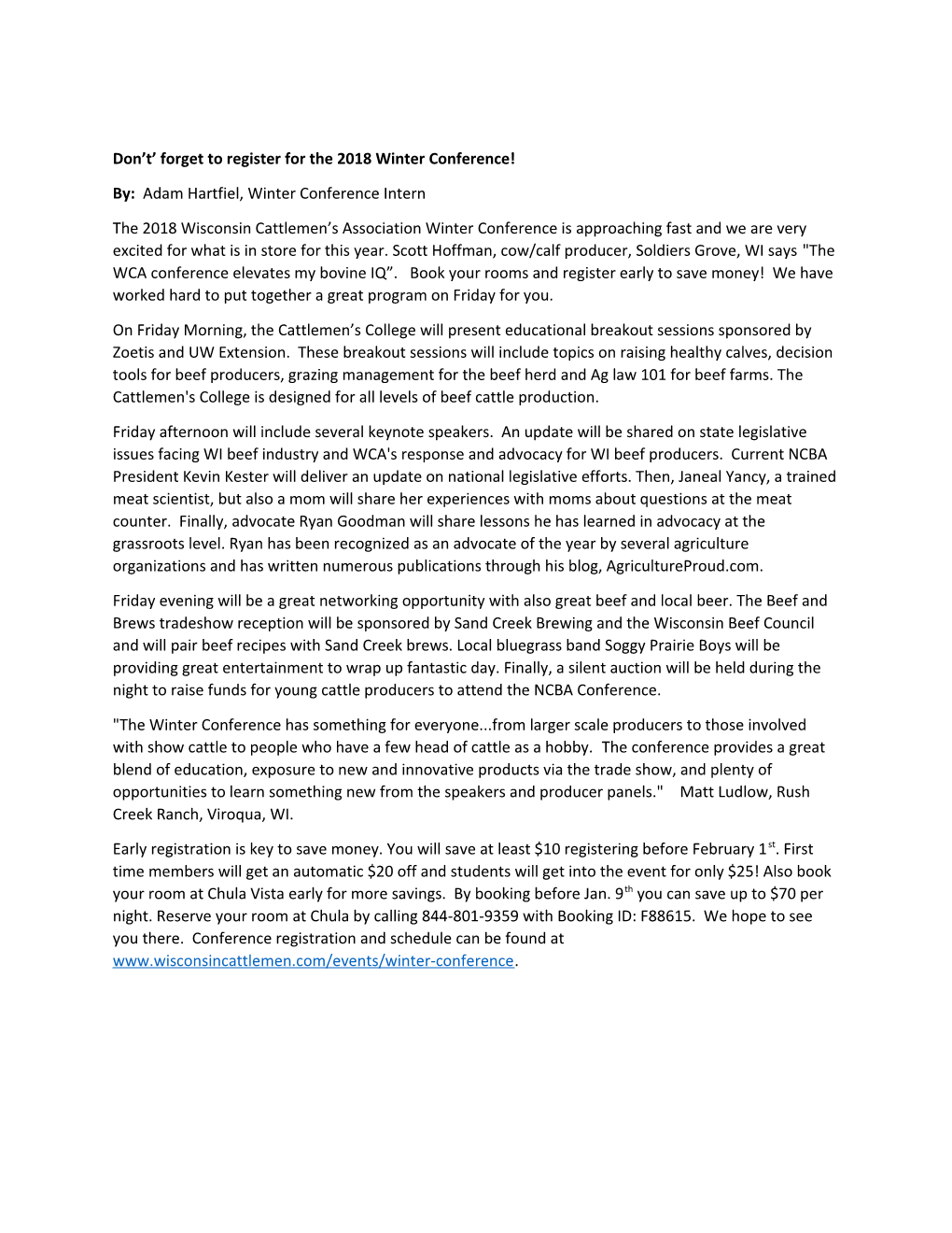 Don T Forget to Register for the 2018 Winter Conference!