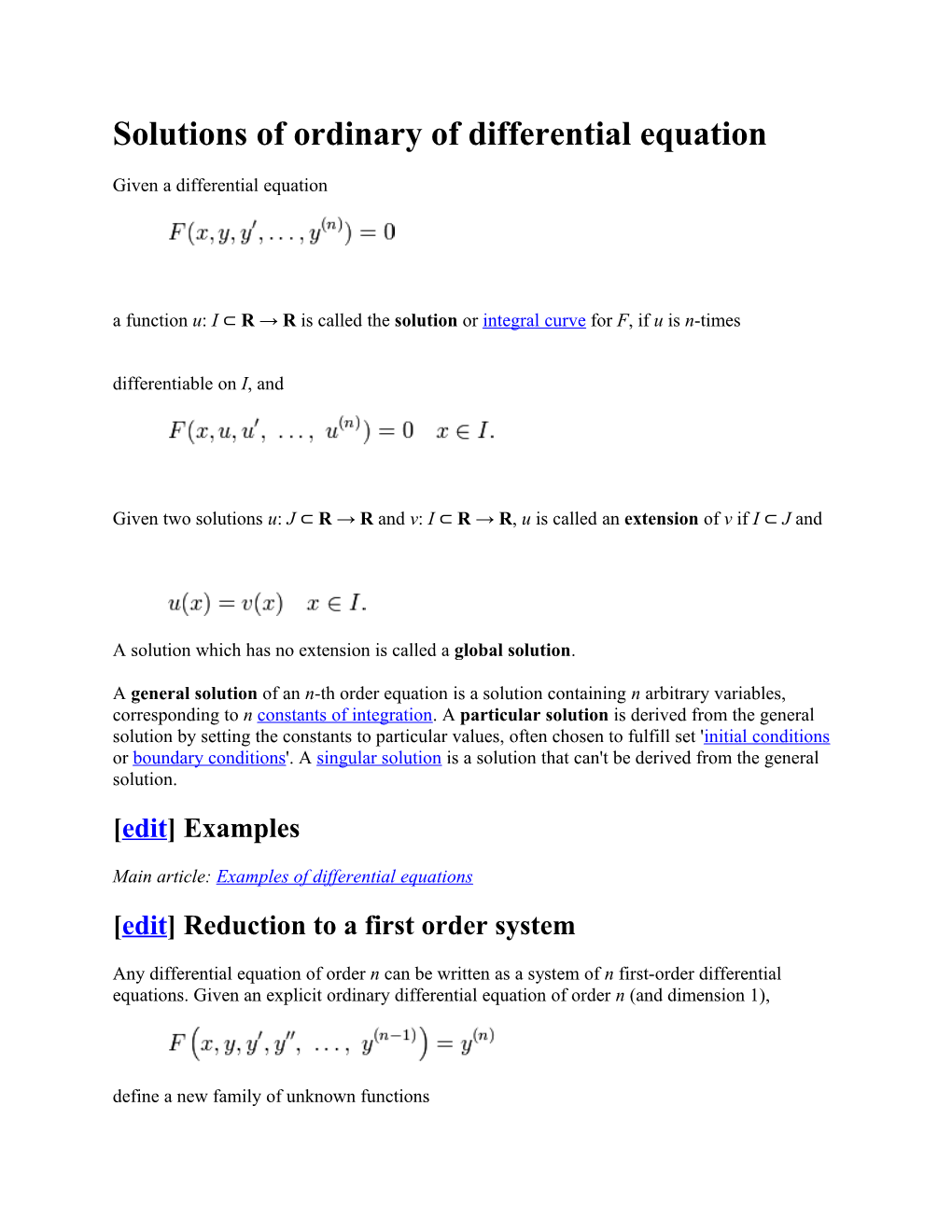 Solutions of Ordinary of Differential Equation