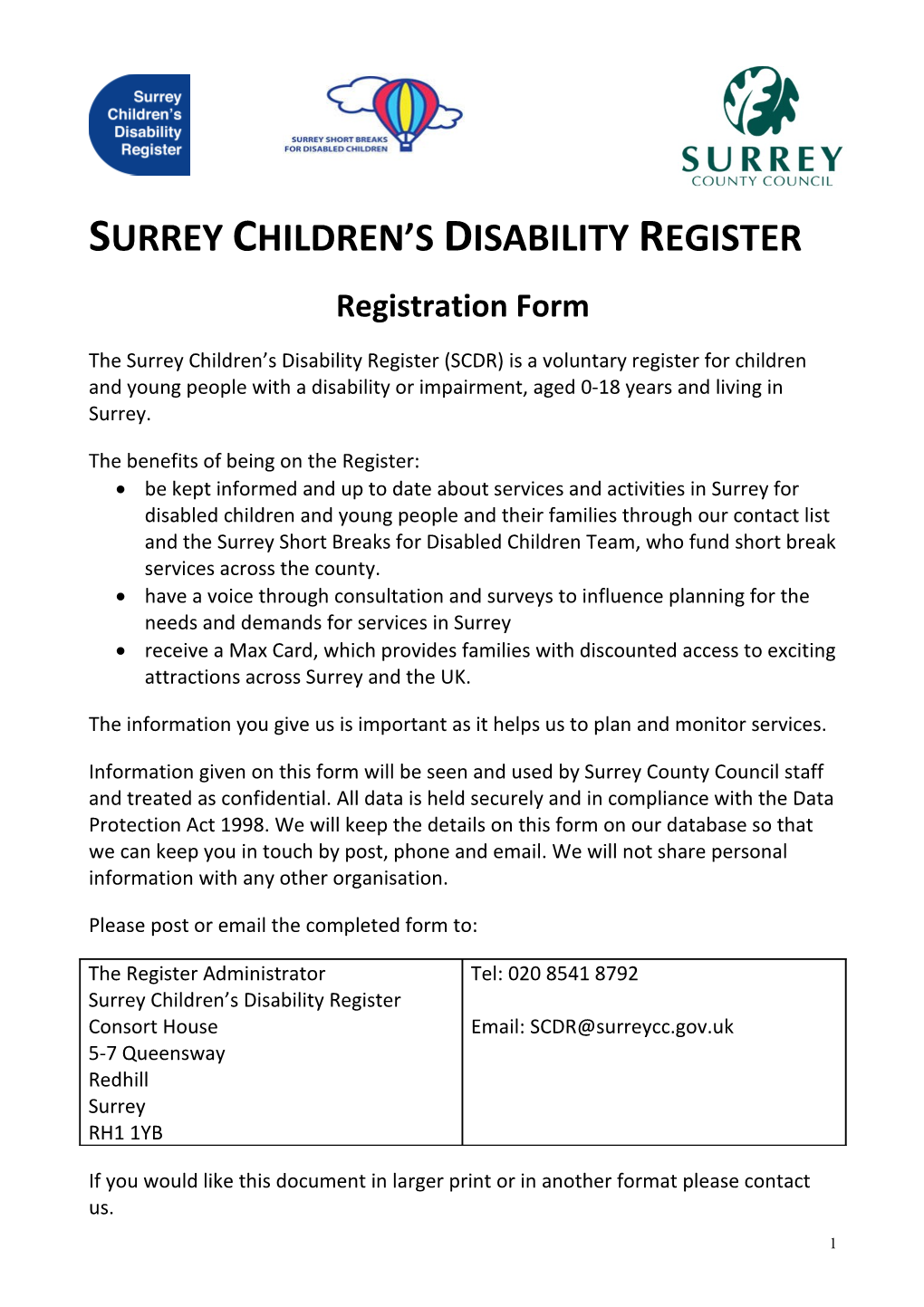 Surrey Children S Disability Register