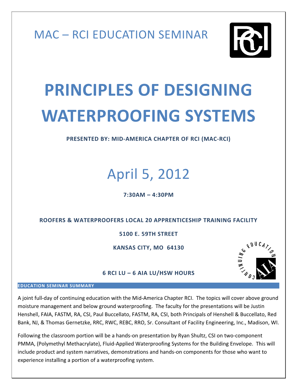 Principles of Designing Waterproofing Systems