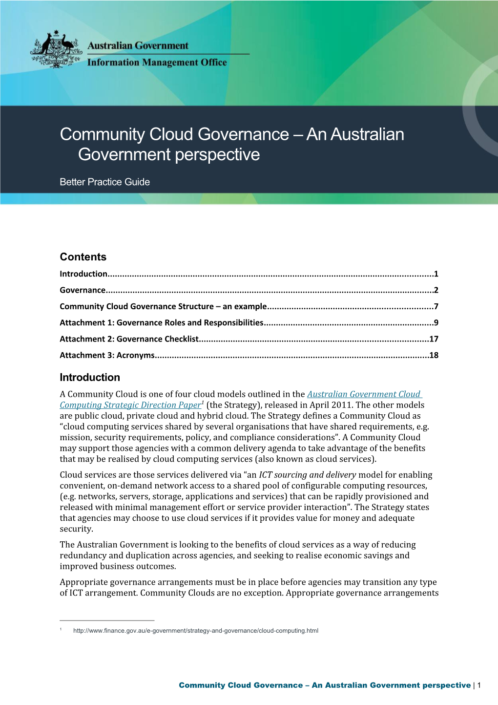 Community Cloud Governance an Australian Government Perspective