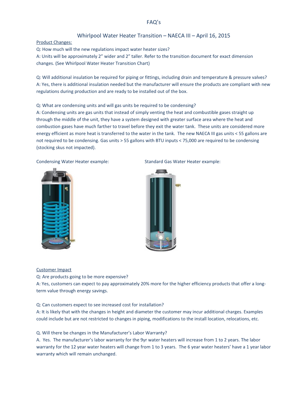 Whirlpool Water Heater Transition NAECA III April 16, 2015