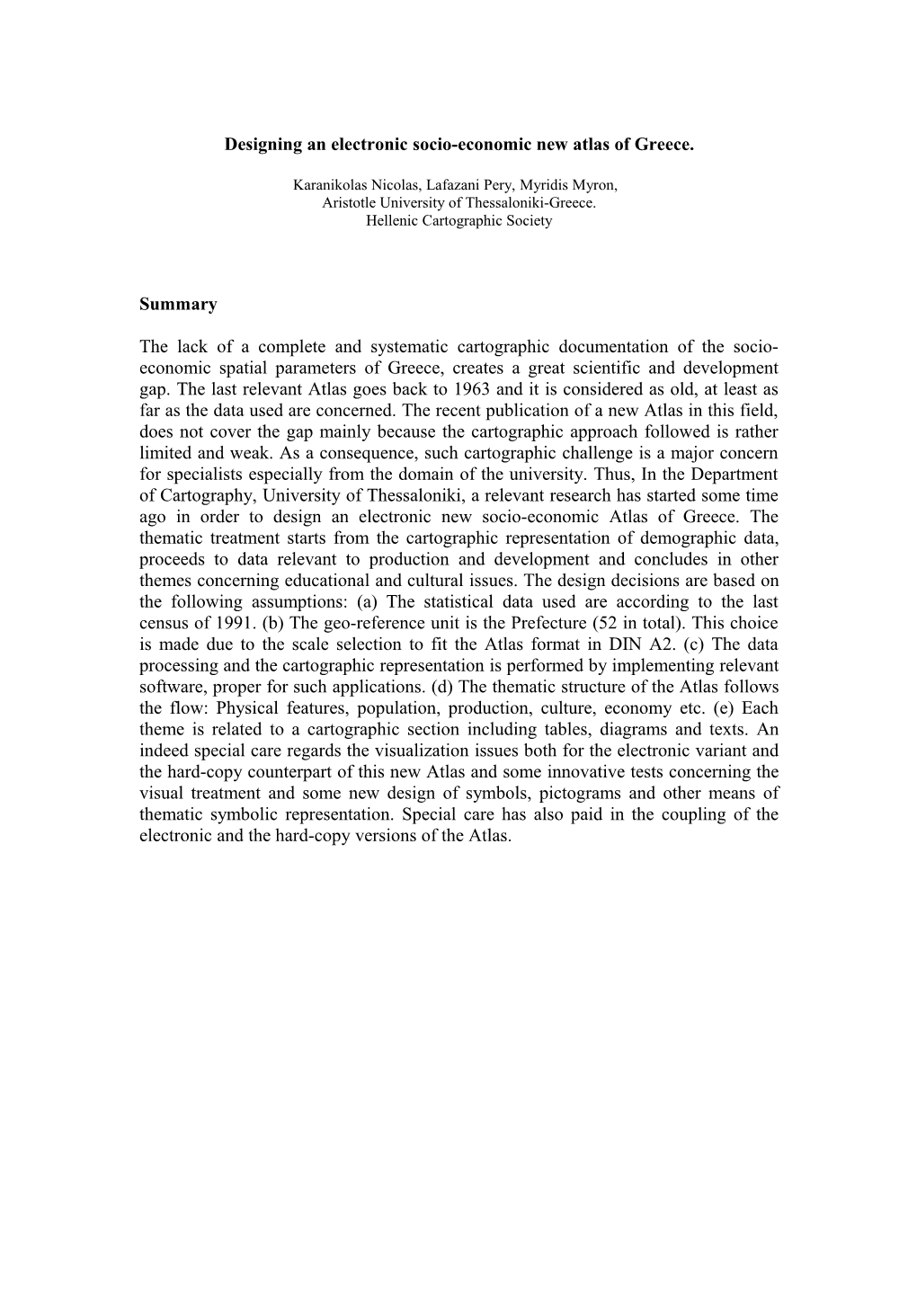 Designing an Electronic Socio-Economic New Atlas of Greece