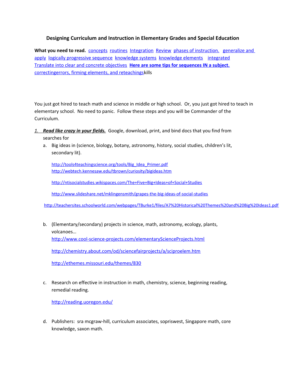 Designing Curriculum and Instruction in Elementary Grades and Special Education