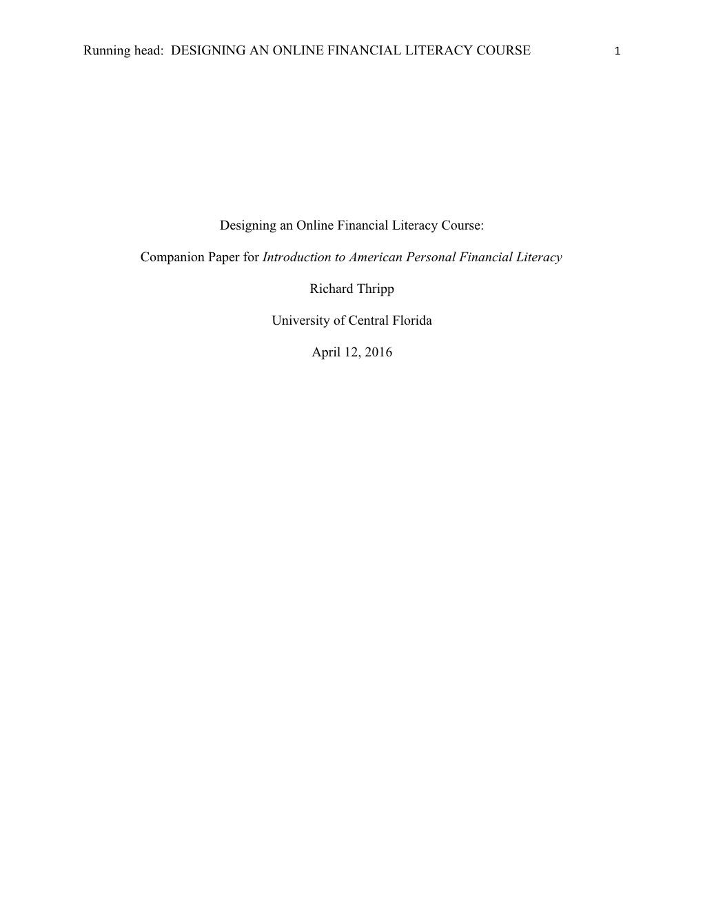 Designing an Online Financial Literacy Course1