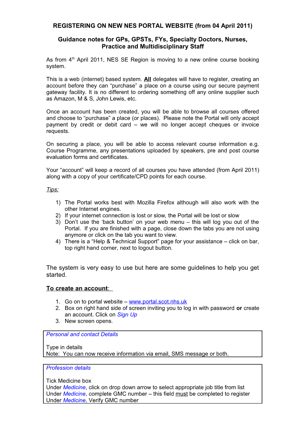 Registering on New Nes Portal Website