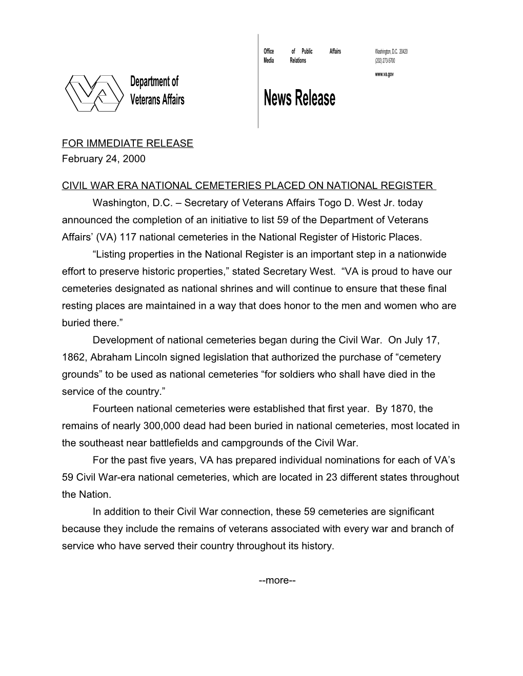 Civil War Era National Cemeteries Placed on National Register