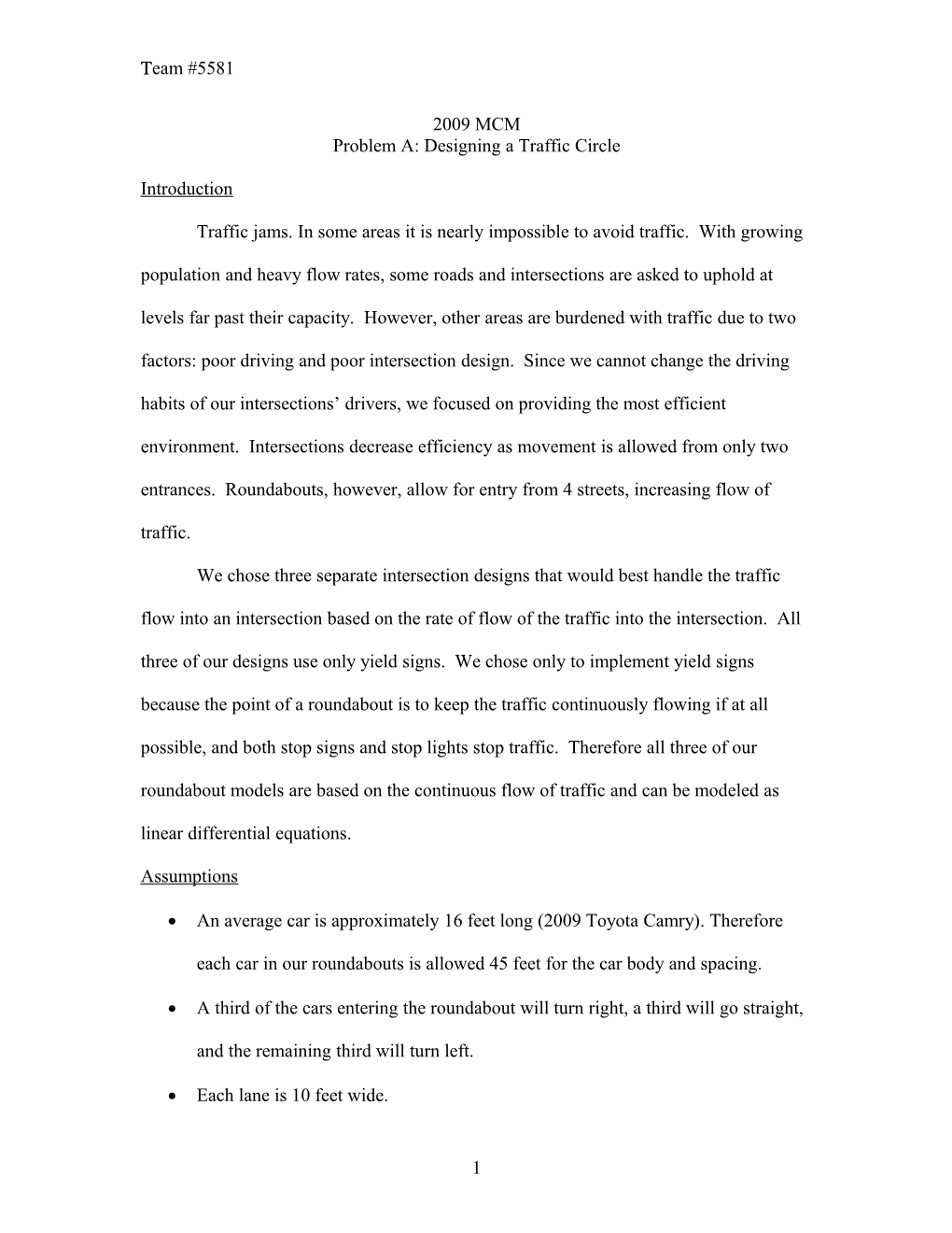 Problem A: Designing a Traffic Circle