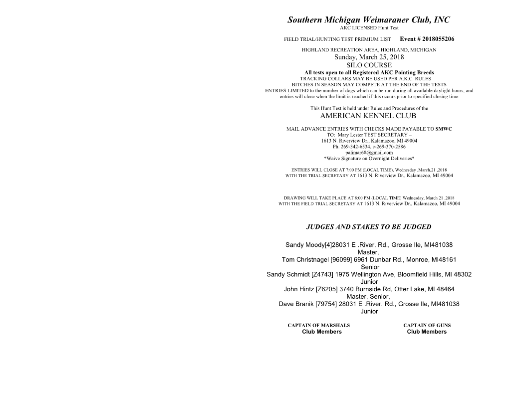 All Tests Open to All Registered AKC Pointing Breeds