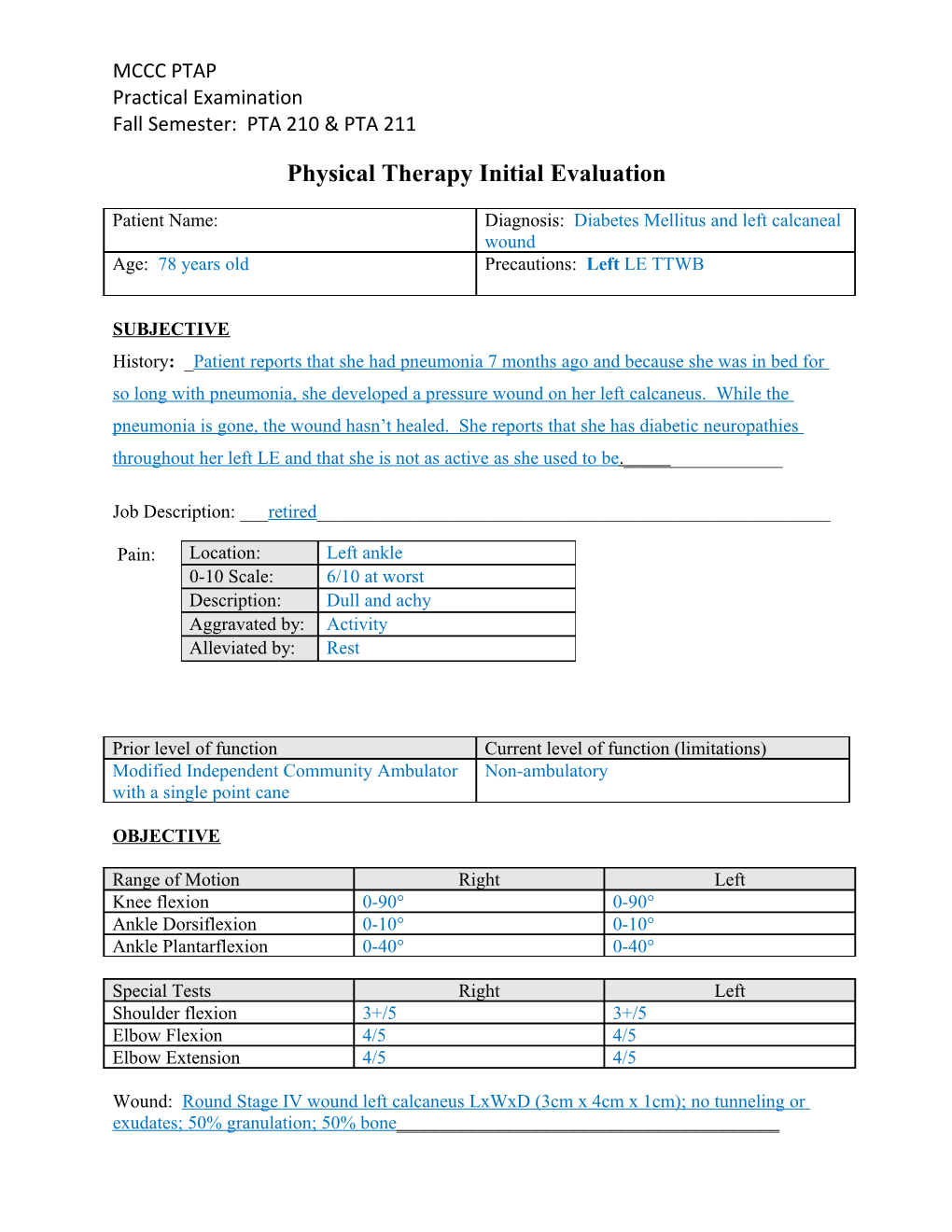 Physical Therapy Initial Evaluation