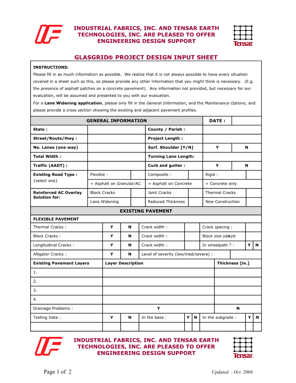 Glasgrid Project Design Input Sheet