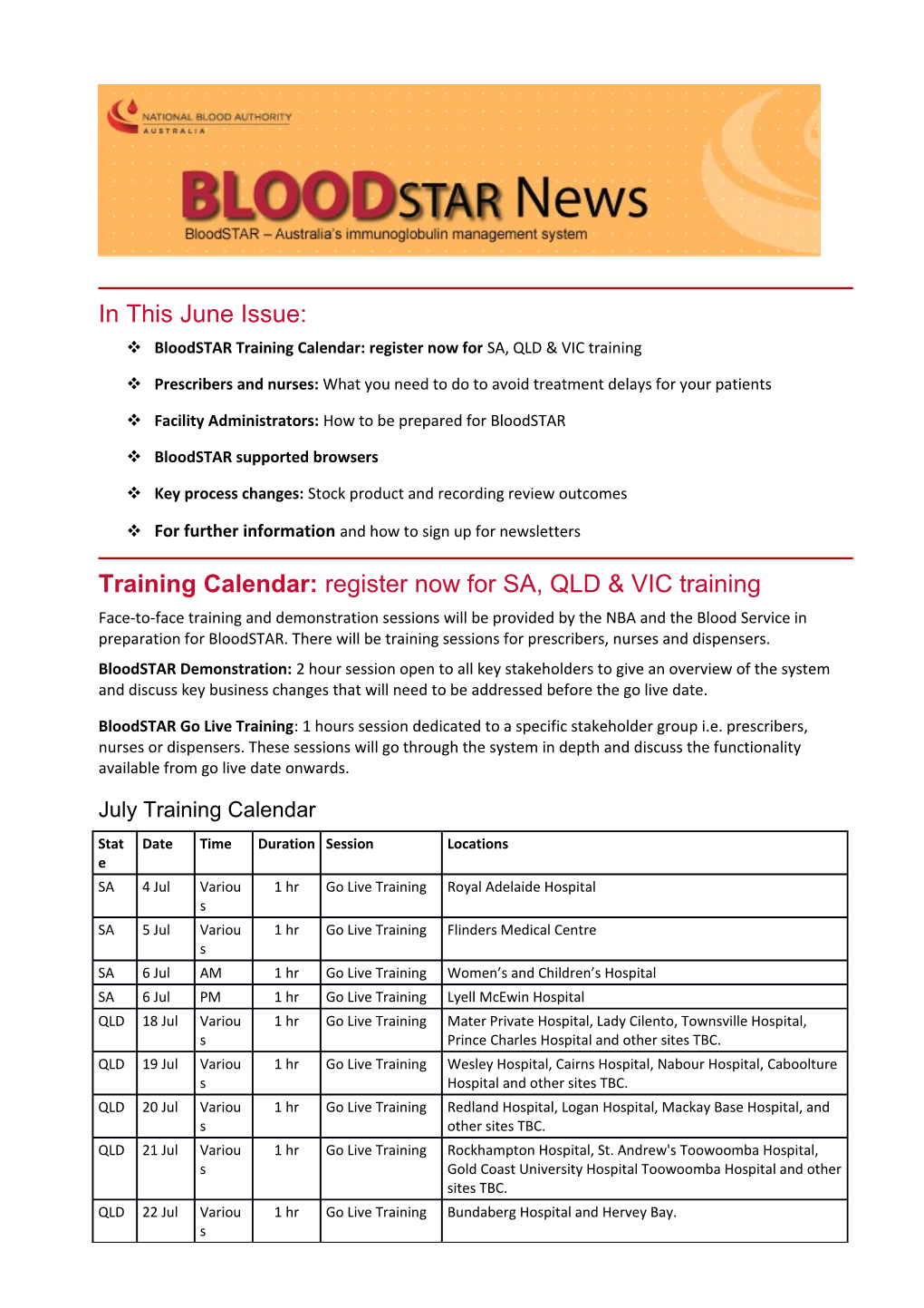 Bloodstar Training Calendar: Register Now for SA, QLD & VIC Training
