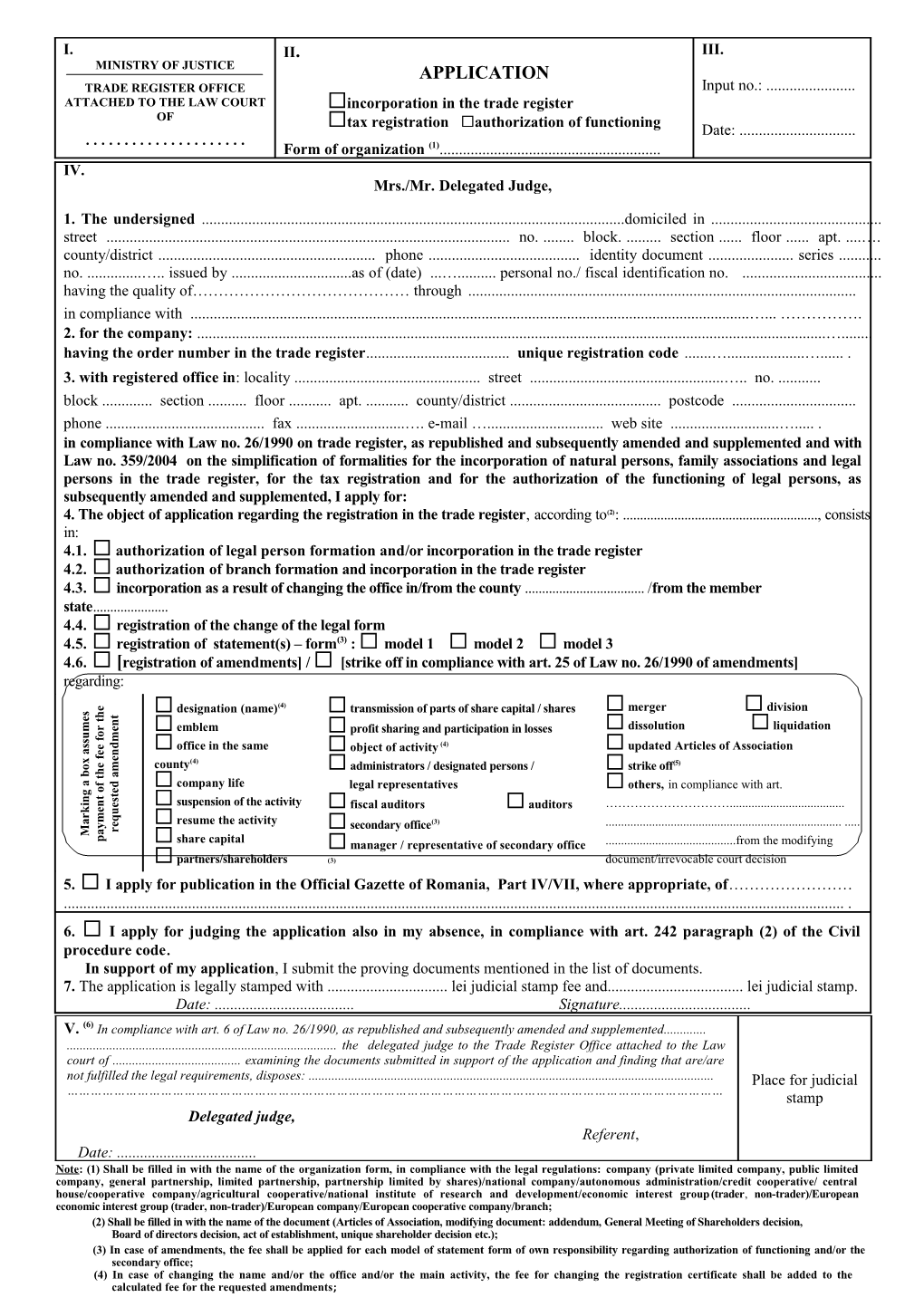 Incorporation in the Trade Register