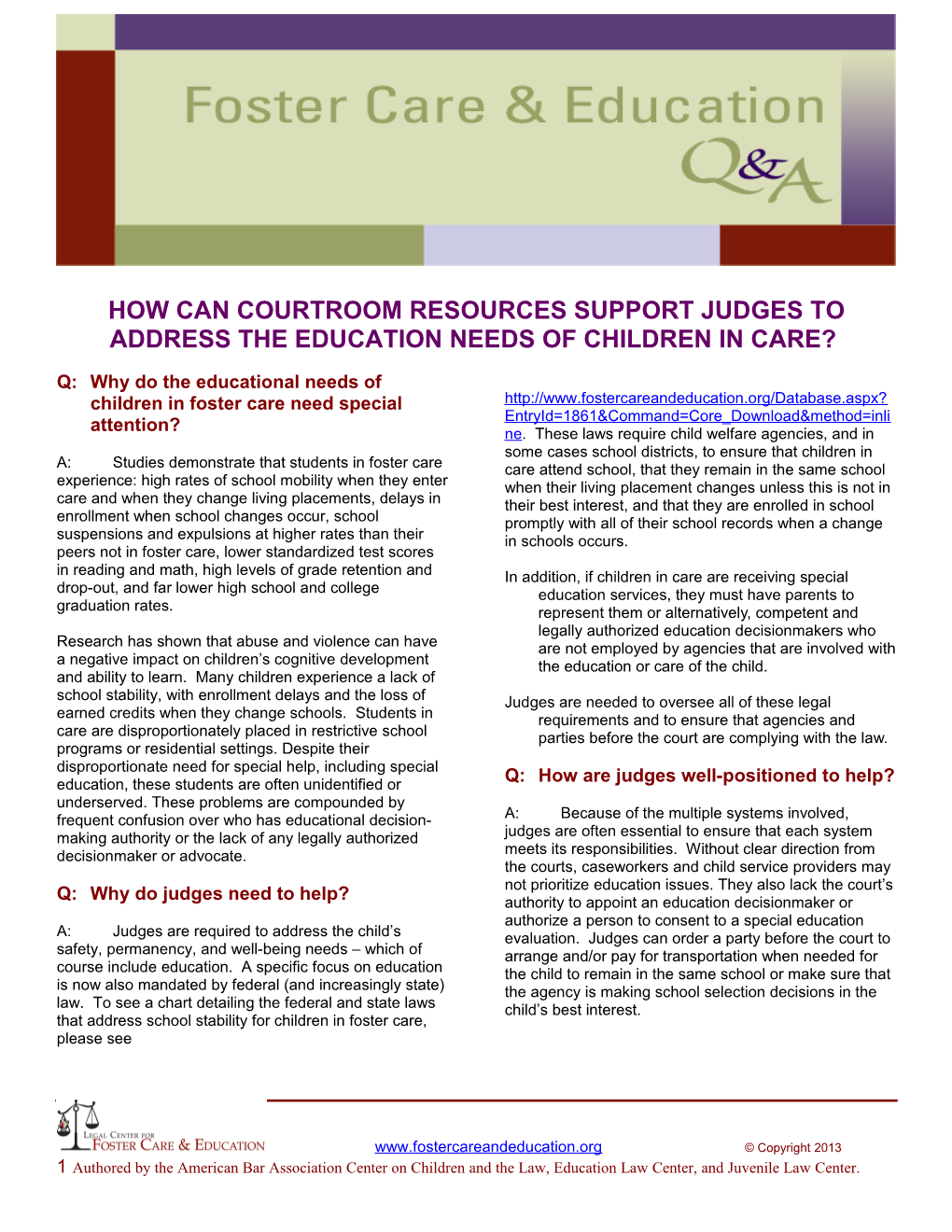 How Can Courtroom Resources Support Judges to Address the Education Needs of Children in Care?