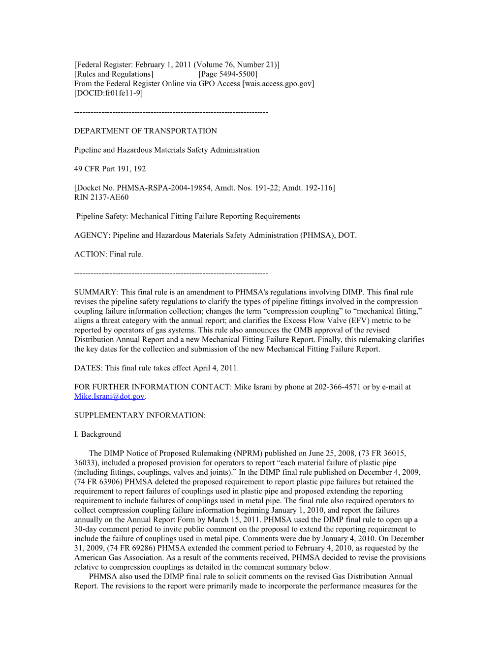 Federal Register: February 1, 2011 (Volume 76, Number 21)
