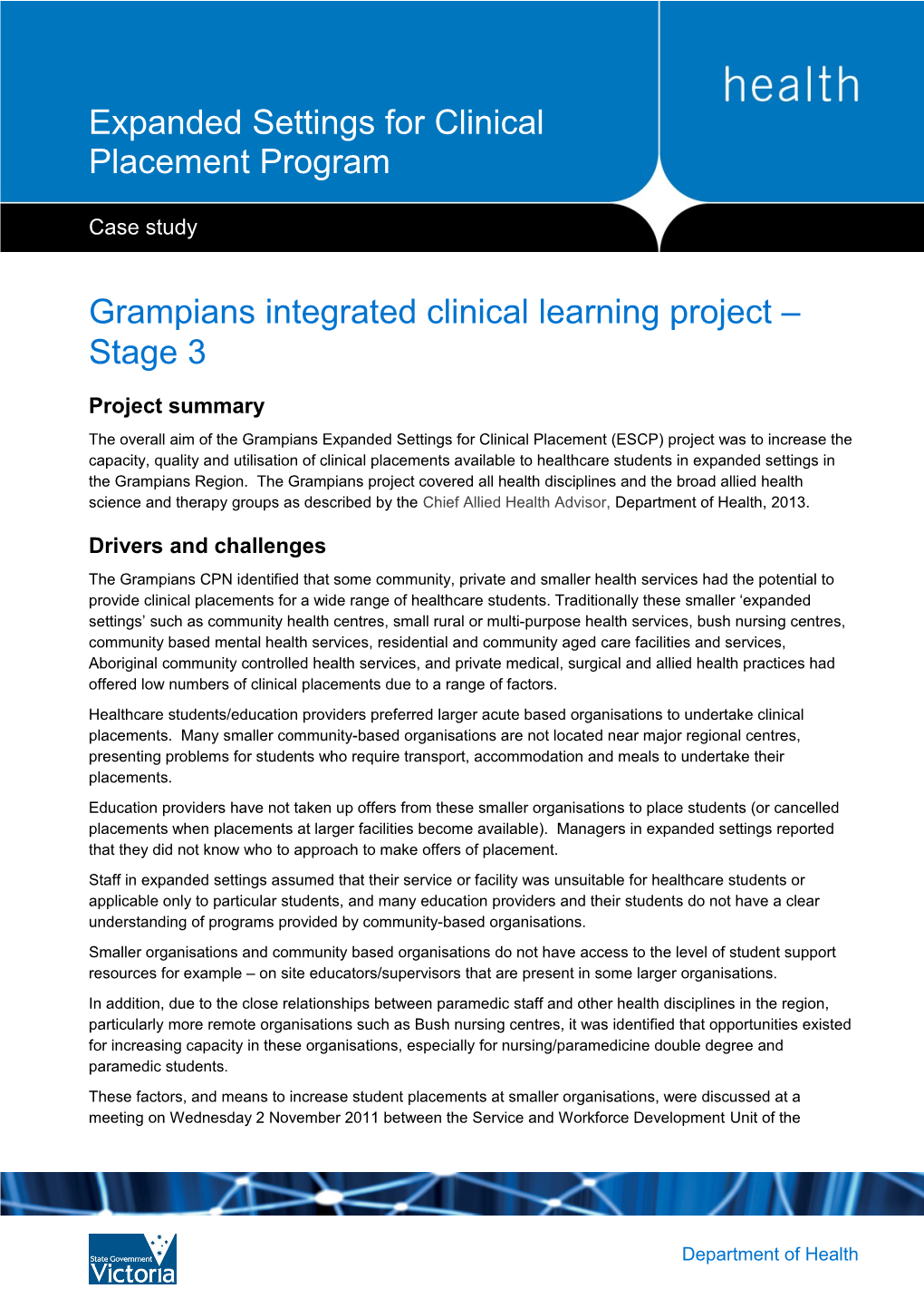 Grampians Integrated Clinical Learning Project Stage 3