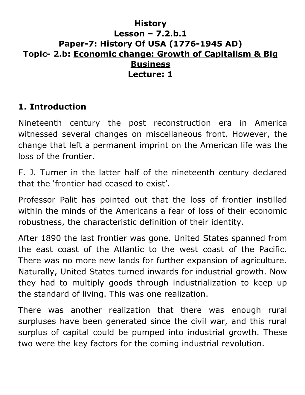 Topic- 2.B: Economic Change: Growth of Capitalism & Big Business