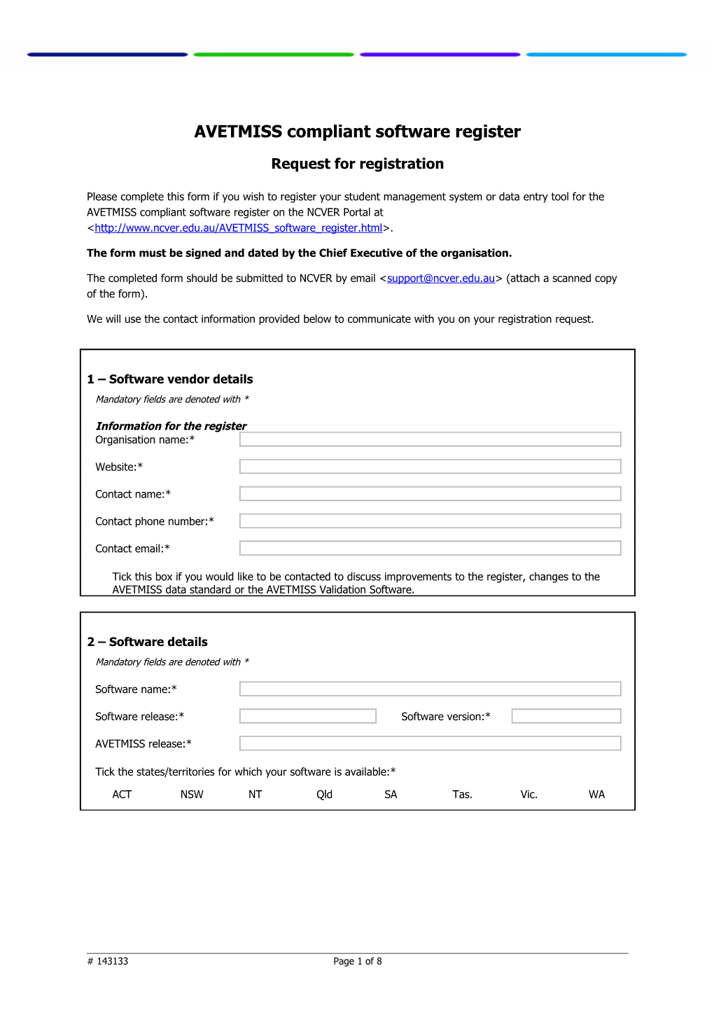 Avetmisscompliant Software Registerrequest for Registration