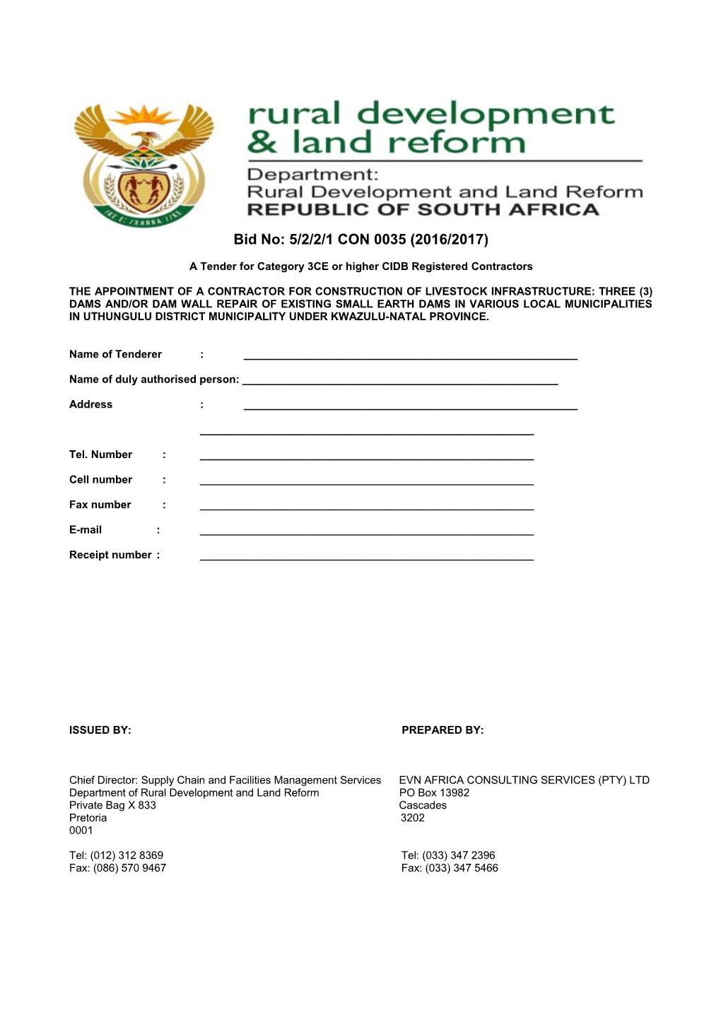 A Tender for Category 3CE Or Higher CIDB Registered Contractors