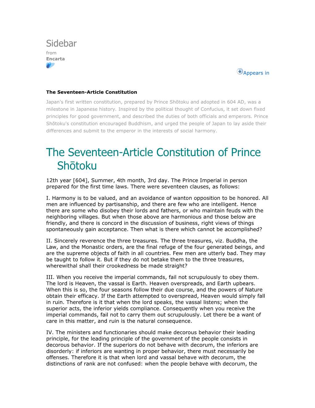 The Seventeen-Article Constitution of Prince Shōtoku
