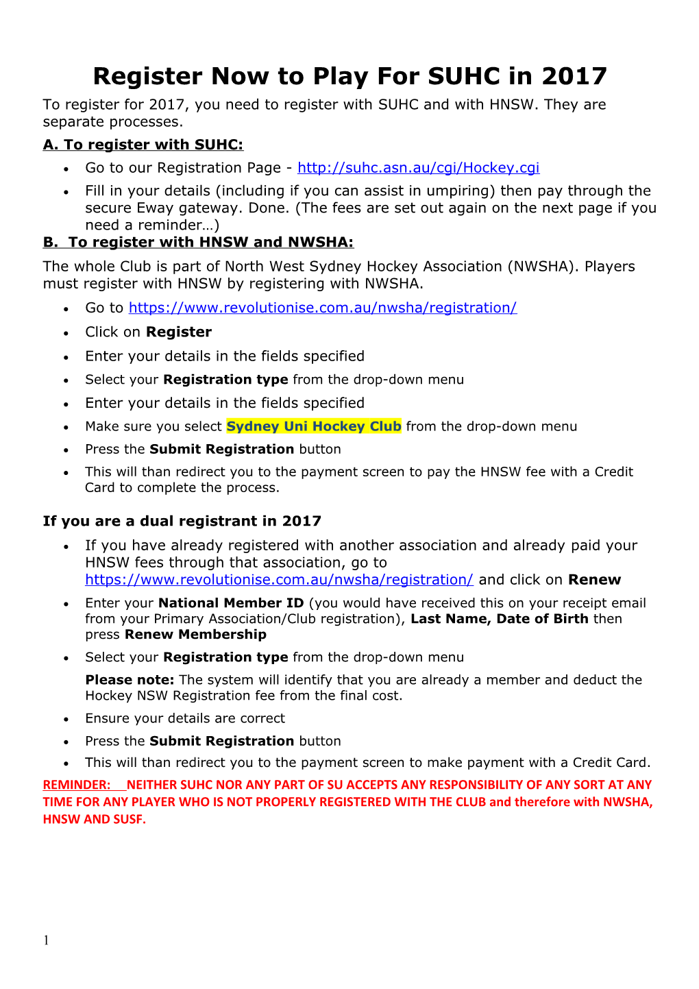 Register Now to Play for SUHC in 2017