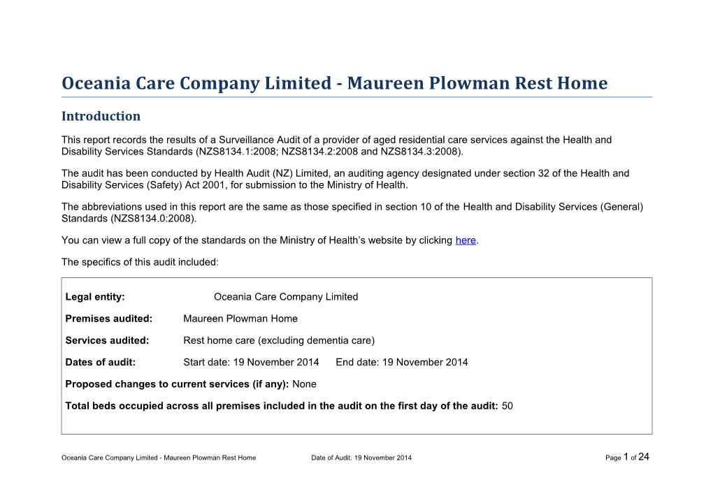 Oceania Care Company Limited - Maureen Plowman Rest Home