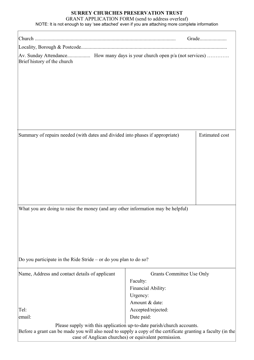 SURREY CHURCHES PRESERVATION TRUST Registered Charity No 9999999